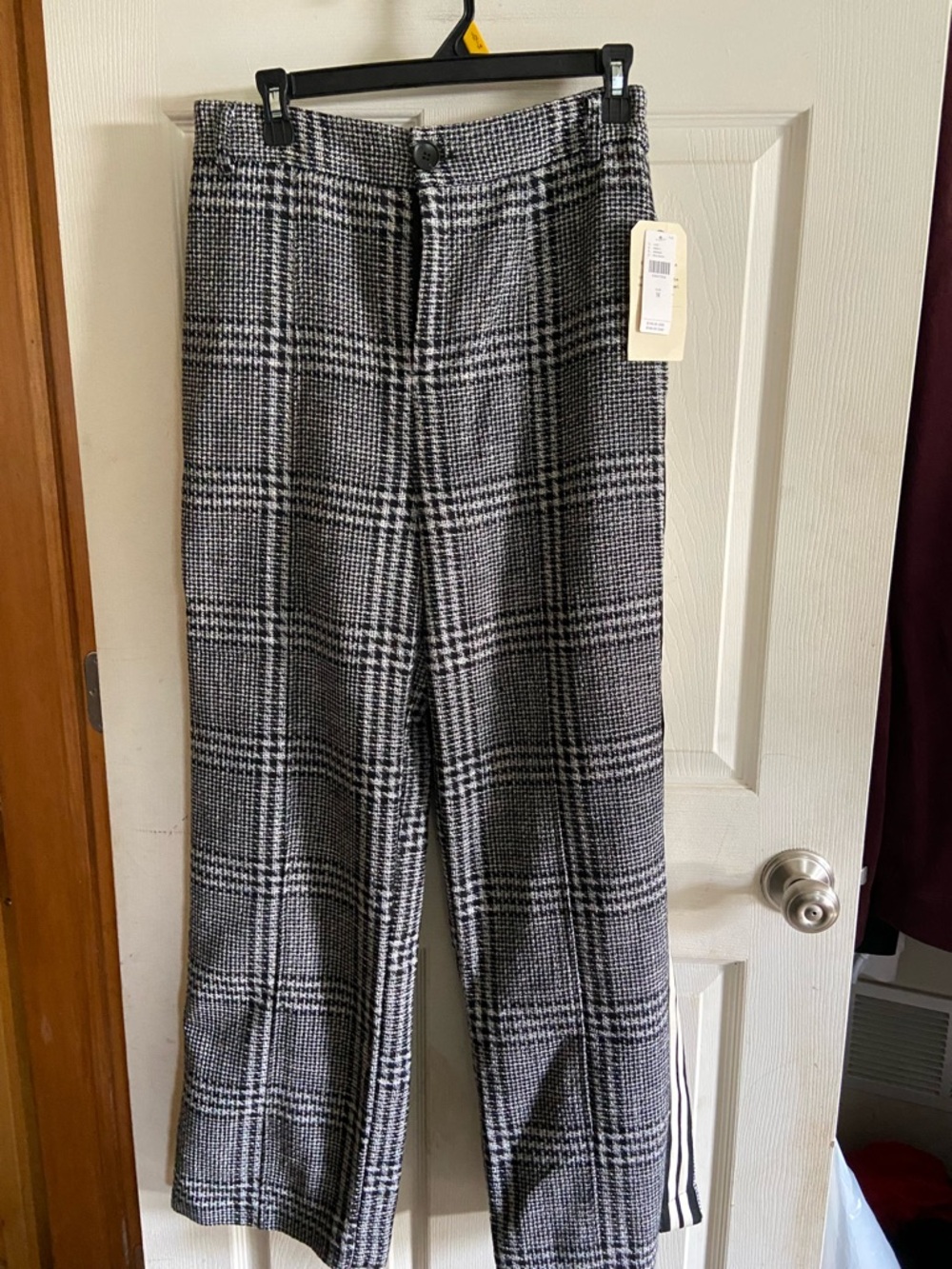 Anthropologie Black & White Plaid Side-Striped Trousers